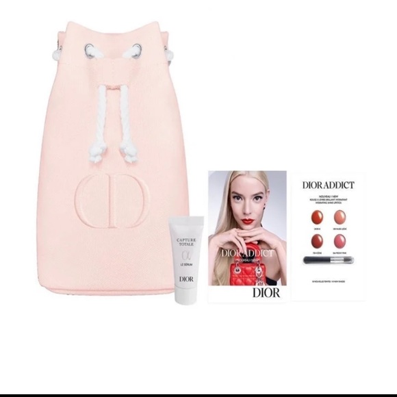 NIB Dior Makeup Pouch Pink Canvas Drawstring bag 17×11×6cm w/freebies - Picture 1 of 16